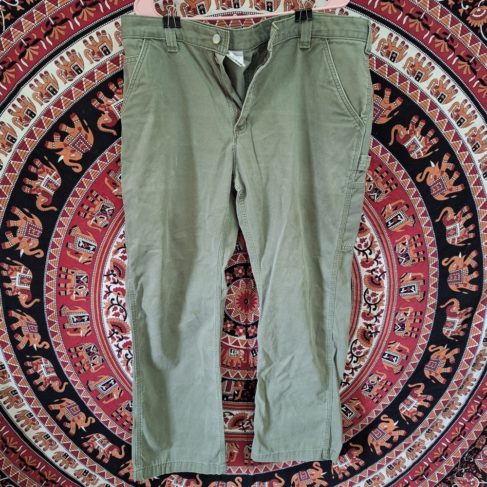 Carhartt 38x30 Men's Carpenter Pants Style B324 Army Olive Green